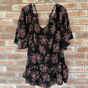 Altar’d State Cold Shoulder Flowy Shift Dress Black Floral Women’s Small